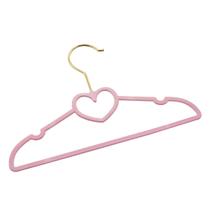 Kit 20 Cabides Veludo Rosa Gancho Dourado Infantil Coração Kit 20 Cabides Veludo Rosa Gancho Dourado Infantil Coração