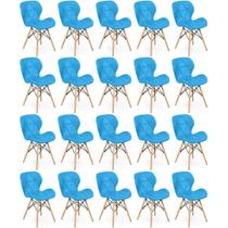Kit 20 Cadeiras de Jantar Charles Eames Slim Wood Estofada - Azul