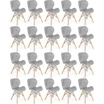 Kit 20 Cadeiras de Jantar Charles Eames Slim Wood Estofada - Cinza