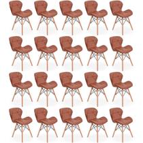 Kit 20 Cadeiras de Jantar Charles Eames Slim Wood Estofada - Marrom