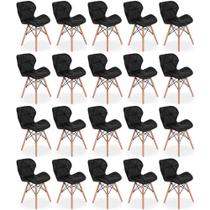 Kit 20 Cadeiras de Jantar Charles Eames Slim Wood Estofada - Preto