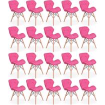 Kit 20 Cadeiras de Jantar Charles Eames Slim Wood Estofada - Rosa