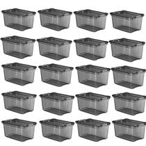 Kit 20 Caixa Organizadora 50 Litros Plástica Preta Livre BPA Plasvale