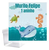 Kit 20 Caixinha Acrílica Personalizada Fundo do Mar Aquarela