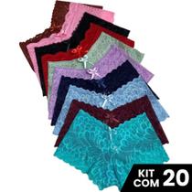 Kit 20 Calcinhas Caleçon Shortinho Renda Sexy Confortável Com Forro Algodão Estilo Romântico