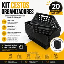 Kit 20 Cestinhos Organizador Multiuso Pequeno Vazado Com Alças Preto 29x19x8CM 3UD Kit 20 Cestinhos Organizador Multiuso Pequeno Vazado Com Alças Preto 29x19x8CM 3UD