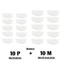 Kit 20 Cestos Multiuso Organizador 10 M + 10 Pequeno Branco Kit 20 Cestos Multiuso Organizador 10 M + 10 Pequeno Branco