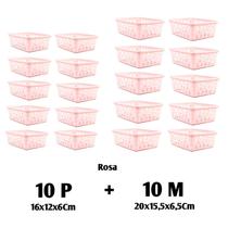 Kit 20 Cestos Multiuso Organizador 10 M + 10 Pequeno Rosa