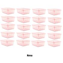 Kit 20 Cestos Multiuso Organizador Médio 20x15,5x6,5Cm Rosa