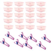 Kit 20 Cestos Organizador Médio 20x15,5x6,5+40Cabides Rosa Kit 20 Cestos Organizador Médio 20x15,5x6,5+40Cabides Rosa