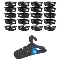 Kit 20 Cestos Organizador Médio Preto + 20 Cabides Infantil 123Organizei
