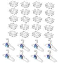 Kit 20 Cestos Organizador Pequeno 16x12x6cm + 40 Cabides Transparente Infantil