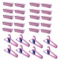 Kit 20 Cestos Organizador Retangular 28x11x8Cm + 40 Cabides Rosa