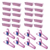 Kit 20 Cestos Organizador Retangular 28x11x8Cm + 40 Cabides Rosa