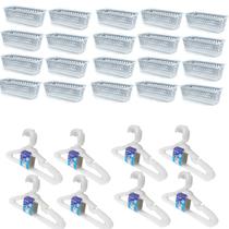 Kit 20 Cestos retangular + 40 Cabides Transparente Infantil