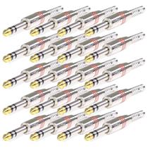 Kit 20 Conector Plug P10 Stereo Voik PRTS-P10 Com Mola Prata