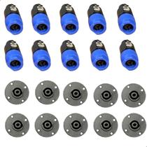 Kit 20 Conector Plug Speakon Macho Femea 4 Polos