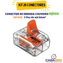 Kit 20 Conectores de emenda chuveiro 2 Fios 221-612 6mm² Wago