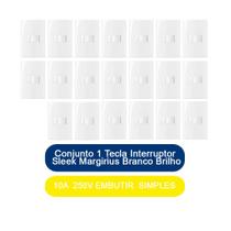 Kit 20 Conjunto 1 Tecla Interruptor Simples 10A 250V Embutir Sleek Margirius Branco Brilho