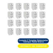 Kit 20 Conjunto 2 Tomadas 10A Distanciadas Sobrepor Sistema X Radial Branco Completo Kit 20 Conjunto 2 Tomadas 10A Distanciadas Sobrepor Sistema X Radial Branco Completo