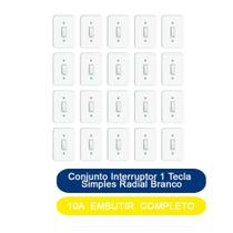 Kit 20 Conjunto Interruptor 1 Tecla Simples 10A Embutir Radial Branco Completo