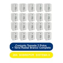 Kit 20 Conjunto Tomada 2 Polos + Terra 20A Sobrepor Sistema X Radial Branco Completo