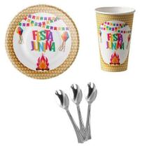 Kit 20 Convidado Pratos Copos Papel Colher 14Cm Festa Junina Kit 20 Convidado Pratos Copos Papel Colher 14Cm Festa Junina