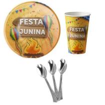 Kit 20 Convidados Pratos Copo Papel Colher 14Cm Festa Junina Kit 20 Convidados Pratos Copo Papel Colher 14Cm Festa Junina
