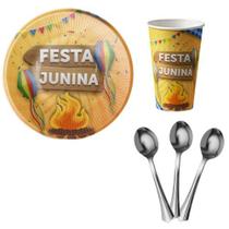 KIT 20 Convidados Pratos Copos Decoração Papel Colher 14cm Festa Junina KIT 20 Convidados Pratos Copos Decoração Papel Colher 14cm Festa Junina