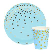 Kit 20 Convidados Pratos Copos Descartáveis Papel Para Festa Azul Kit 20 Convidados Pratos Copos Descartáveis Papel Para Festa Azul