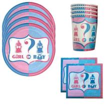 KIT 20 Convidados Pratos Copos Guardanapo Papel Chá Revelação Menina Menino Festa KIT 20 Convidados Pratos Copos Guardanapo Papel Chá Revelação Menina Menino Festa