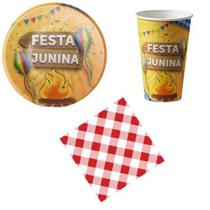 Kit 20 Convidados Pratos Copos Guardanapos Fogueira Festa Junina Papel