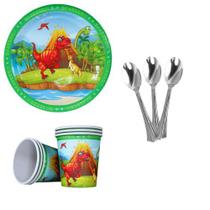 Kit 20 Convidados Pratos Copos Papel Colher 14cm Dinossauro Papel Para Festa Kit 20 Convidados Pratos Copos Papel Colher 14cm Dinossauro Papel Para Festa