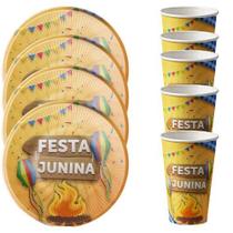 KIT 20 Convidados Pratos Copos Papel Festa Junina Decoração KIT 20 Convidados Pratos Copos Papel Festa Junina Decoração