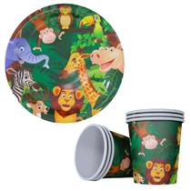 KIT 20 Convidados Pratos Copos Papel Safari Zoologico Festa KIT 20 Convidados Pratos Copos Papel Safari Zoologico Festa