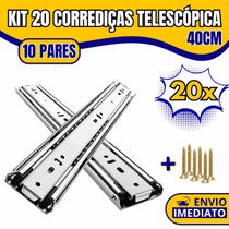 Kit 20 Corrediça Telescópica Light 40cm Zincada H35 Trilha Para Gaveta Armário Gavetas 30kg 10 Pares