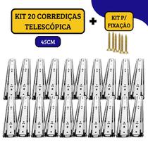 Kit 20 Corrediças Gaveta Trilho Telescópica Light Com Parafusos 45cm