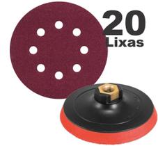 Kit 20 Discos Lixas para Lixadeiras Roto Orbital 125mm + Suporte Furadeira/Esmerilhadeira