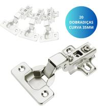 Kit 20 Dobradiça Curva Porta Armário Móveis 35mm