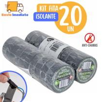 Kit 20 Fitas isolante Antichama Preta para Eletricista uso Geral Domestico e Industrial - 5m