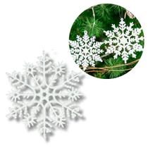 Kit 20 Flocos De Neve Com Glitter Pendente Árvore Natal