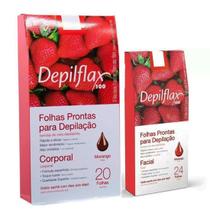 Kit 20 Folhas de Cera Depilatória Corporal e 24 Folhas Facial Morango - Depilflax Kit 20 Folhas de Cera Depilatória Corporal e 24 Folhas Facial Morango - Depilflax