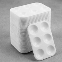 Kit 20 Godes Plastico 6 Compartimentos Paleta Retangular Pintura Customizacao Roupas Tenis Tinturaria Textil Branco -