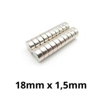 Kit 20 Imã Neodímio Disco Magnético N35 18 x 1,5mm Super Forte Potente Redondo
