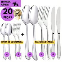 Kit 20 Jogo Completo de Talheres Aço Inox Faca, Colher, Garfo, e Sobremesa Colher e Garfo Kit 20 Jogo Completo de Talheres Aço Inox Faca, Colher, Garfo, e Sobremesa Colher e Garfo