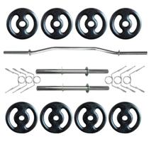 Kit 20 Kg de Anilhas Ferro Fundido + 02 Barras de 40cm + Barra W