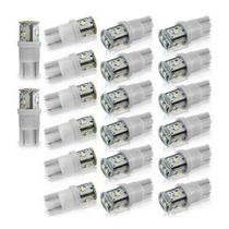 Kit 20 Lâmpadas 6 LEDs SMD Modelo Esmagada T10 12V Luz Branca