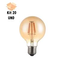 Kit 20 lampadas de filamento de led g95 luz quente ambar bivolt 4w