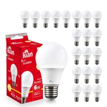 Kit 20 Lampadas de Led Bulbo 6w 3000k Bivolt E27 Branco Quente Amarelo Morno para Casa Econômica