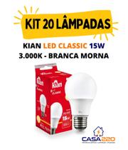 Kit 20 Lâmpadas Led 15W E27 3.000K Branca Morna Bivolt Kian